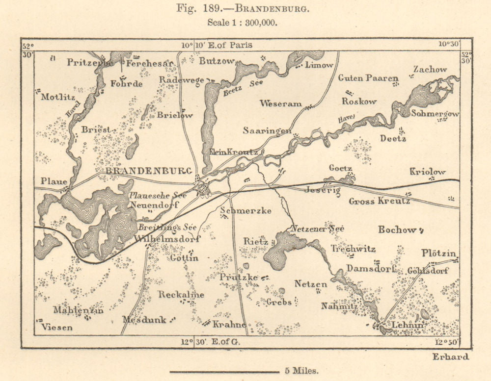 Brandenburg an der Havel & environs. Germany. Sketch map 1885 old antique